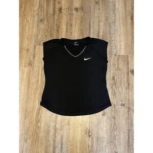 Nike Womens Black V-Neck Short Sleeve Top Size Large